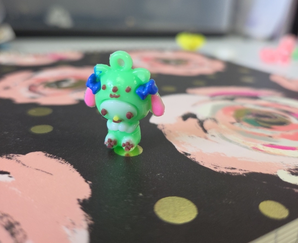 Sanrio Mint Green Character Charm with Blue Bows & Pink Ears